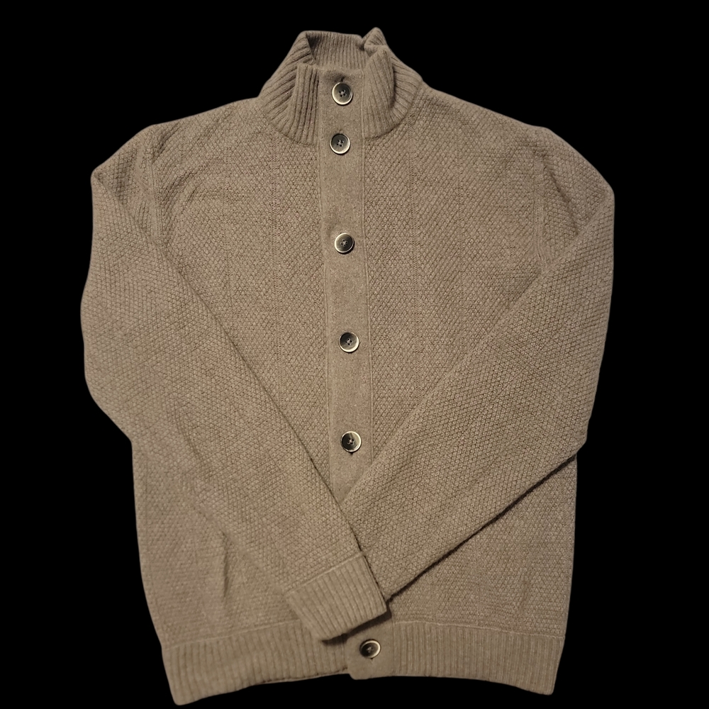 Hugo Boss Italian Yarn Men's Taupe Button-Front Knit Cardigan - Picture 2 of 6